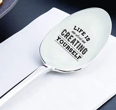 Coffee Spoon for Coffee Lovers - Life is About Creating Yourself with Cute Design - Engraved Silverware - Best Selling Item - Gift for Him - Gift for Her - Lovers Gift - Spoon Gift - BOSTON CREATIVE COMPANY