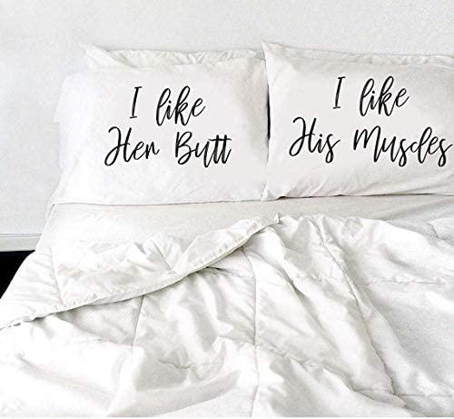 I Like her Butt I Like his Muscles Pillow Cases - Couples Gifts - Printed Pillowcase - Wedding Gifts White Pillow Cover - Bedroom Decor - Set of 2 - Couples Pillowcases - BOSTON CREATIVE COMPANY