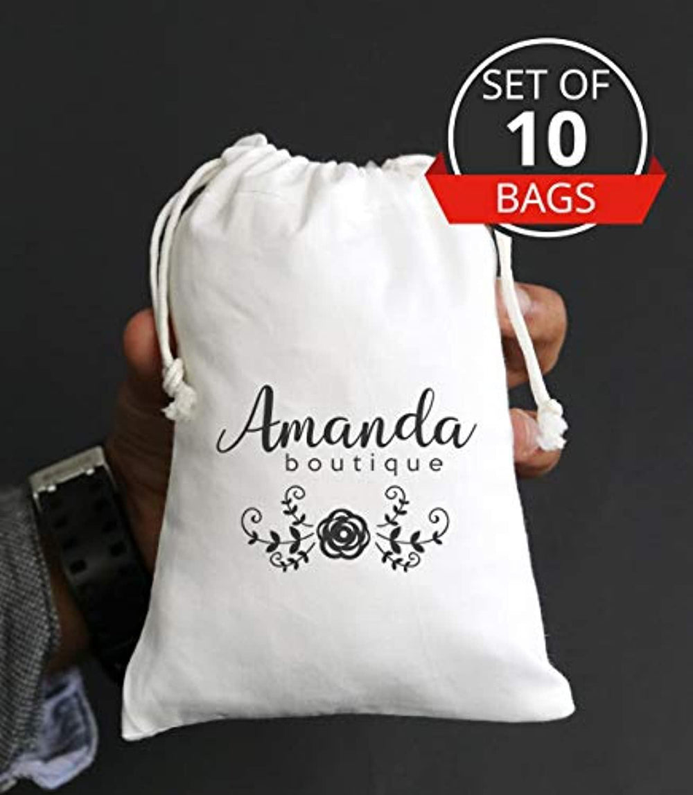 Custom Boutique Name Favor String Bag Logo Printed Muslin Bags