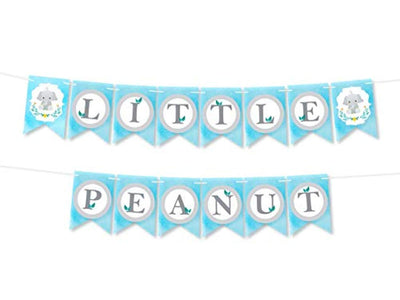 Little Peanut Baby Shower Boy Banner Decoration-Dumbo Party Supplies- Blue Party Home Decorations Party Kit-little Elephant Blue Baby Shower Banner Pennant Or Birthday Party Elephant Decor - BOSTON CREATIVE COMPANY