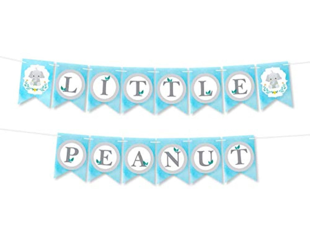 Little Peanut Baby Shower Boy Banner Decoration-Dumbo Party Supplies- Blue Party Home Decorations Party Kit-little Elephant Blue Baby Shower Banner Pennant Or Birthday Party Elephant Decor - BOSTON CREATIVE COMPANY