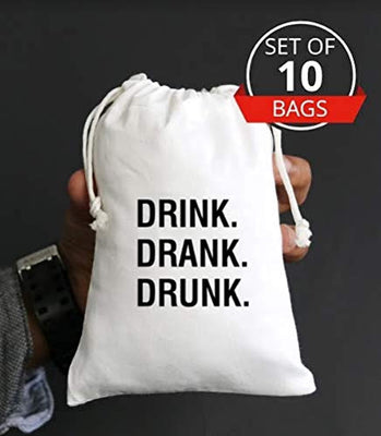 Drink Drank Drunk Favor bags | Wedding Favor bags | Hangover Party Cotton Muslin Bag - BOSTON CREATIVE COMPANY