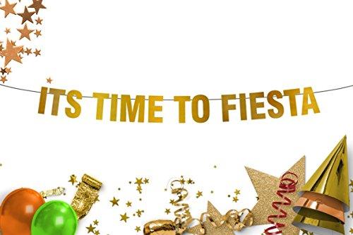 Its Time To Fiesta Party Gold Banner fiesta cactus sombrero salsa mustache theme party decor Final Fiesta-happy birthday banner - BOSTON CREATIVE COMPANY