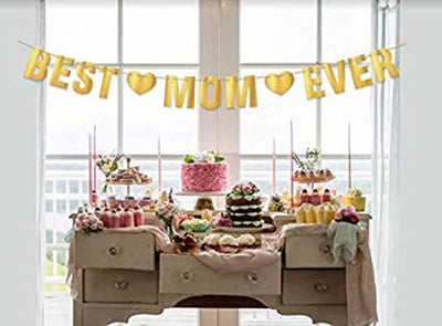 Best Mom Ever Mother’s Day Decor from Daughter and Son Hanging Banner-mom Birthday Party Decorations-Christmas Gifts -Party Supplies-Special Unique Gift for Mom-Gold Foil Hanging Banner - BOSTON CREATIVE COMPANY