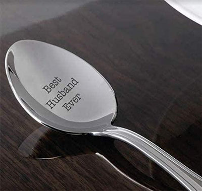 Best Husband Ever Gifts from Wife for Birthday Wedding Anniversary Engagement Valentines Day Special Unique Gift For Hubby -Engraved Stainless Steel spoon 7 inches - BOSTON CREATIVE COMPANY