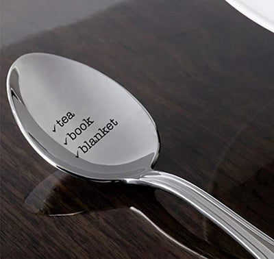 Tea Book Blanket Engraved Stainless Steel Spoon Token Of Love Gift For Book And Tea Lover Best Friend Couple Valentine On Birthday Anniversary Wedding Special Occasions - BOSTON CREATIVE COMPANY