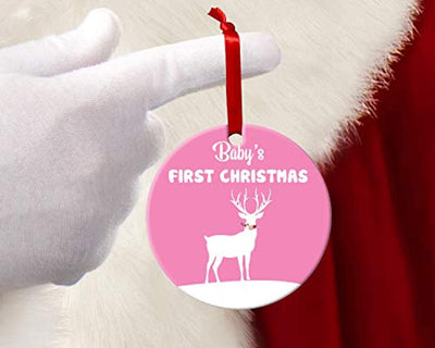 Babies First Christmas Ornament 2019-Pink Baby Girl Deer Birth Announcement -New Family Christmas Tree Decoration -Personalized Holiday Xmas Decor Ideas - BOSTON CREATIVE COMPANY
