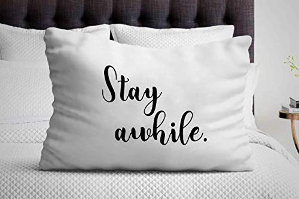 Stay Awhile Decorative Pillow Cover| gift for best Friends| Valentines Day gifts - BOSTON CREATIVE COMPANY