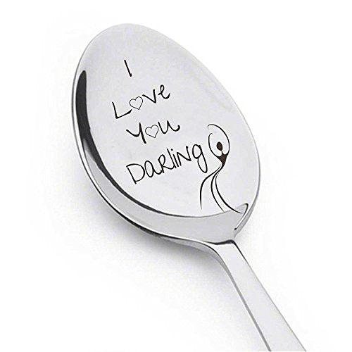 I Love You Darling With dancing Girl - Cute Gift - Engraved Spoon - Silverware Spoon Anniversary Gift - Wedding Gift - Girlfriend - Wife - BOSTON CREATIVE COMPANY