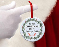 Babies first Christmas ornament 2019-My First Christmas as Mommy and daddy -Round new parent gift ideas for friends -New family Christmas tree decoration -Personalized holiday Xmas decor ideas - BOSTON CREATIVE COMPANY