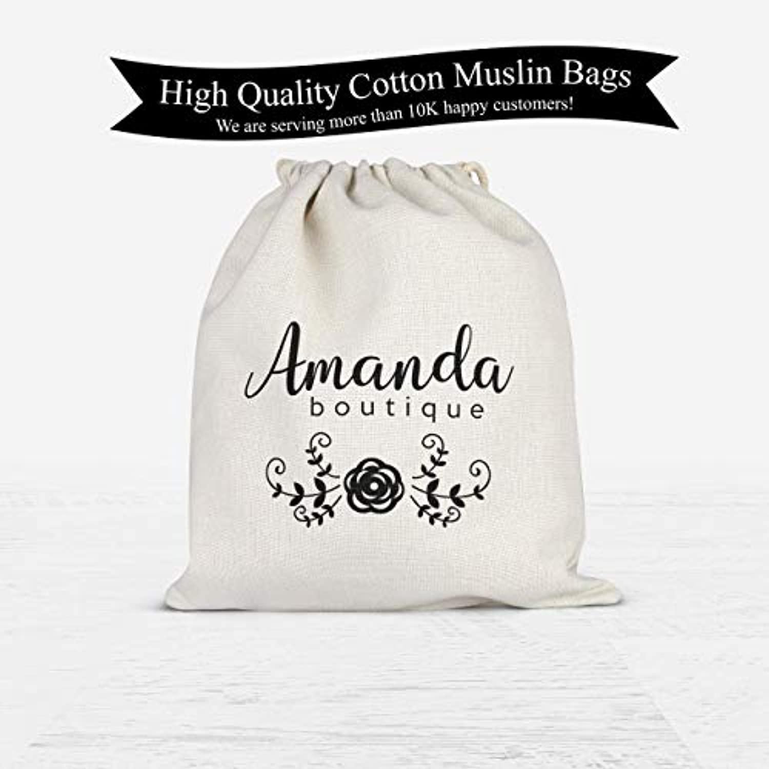Custom Boutique Name Favor String Bag Logo Printed Muslin Bags