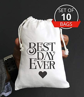 The Best Day Ever Wedding Guest Thank You Favor Bag Cotton Muslin Drawstring Bags for Bridal Shower - BOSTON CREATIVE COMPANY