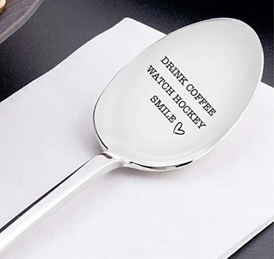 Drink Coffee Watch Hockey Engraved Stainless Steel Espresso Spoon Token Of Love Gifts For Coffee And Hockey Lover Best Friend Valentine On Birthday Anniversary Special Occasions - BOSTON CREATIVE COMPANY