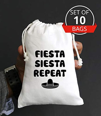 Fiesta Siesta Repeat| Wedding Bachelorette Girls Party Favor Bags | Cotton Muslin Bag - BOSTON CREATIVE COMPANY