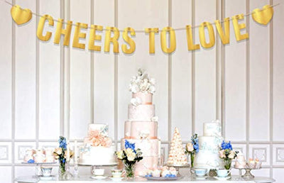 Cheers to Love Wedding Bridal Shower Party Banner - Engagement Decoration Sign- Gold Foil Bachelorette Party Decor Prop - Cheers Sign - BOSTON CREATIVE COMPANY