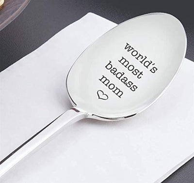 World's Most Badass Mom Engraved Mothers Day Gift Spoon Anniversary Gift For Mom Gift For Wife Support Unique Stainless Steel Spoon Gift Ideas Mothers Day Gift - BOSTON CREATIVE COMPANY