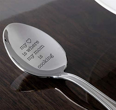 Engraved Coffee Spoon Gift For Her - The Best Mom "My Heart Is Where My Mom Is Cooking" Mother's Day Gift For Mom - Unique Gift For Mummy - Coffee Lovers Gift Ideas - BOSTON CREATIVE COMPANY