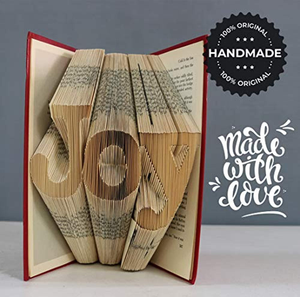 Joy Folded Book Art - Folded Book Pattern - Handmade Gift for House Warming - Birthday Father's Day Gift - Wedding Anniversary Presentation - Lovable Remembrance for Loved One - Book of Joy. - BOSTON CREATIVE COMPANY