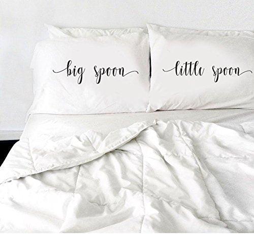 Wedding Gifts - Bedroom Decor - Unique Gifts - Anniversary Gifts - Big Spoon Little Spoon Pillow Cases - Twin Gifts - Couples Gifts - White Pillow Cover - Set of 2 - BOSTON CREATIVE COMPANY