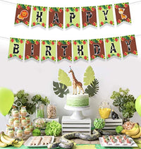 JUNGLE THEMED HAPPY BIRTHDAY BANNER - Baby Animals Decorations - Animal Birthday Party Decorations - Jungle Safari Party Supplies - Animal Baby Shower Decorations - Forest Animals Birthday Party Decor - Forest Theme Birthday Banner - 8*5.5 Inches - BOSTON CREATIVE COMPANY