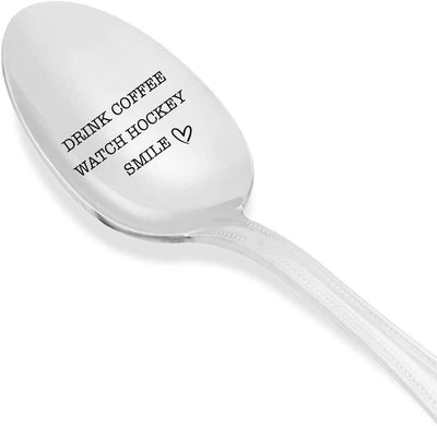 Drink Coffee Watch Hockey Engraved Stainless Steel Spoon  Gifts For  Best Friend Valentine On Birthday special occasion - BOSTON CREATIVE COMPANY