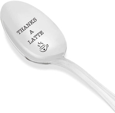 THANKS A LATTE Spoon - A Perfect Gift For a Colleagues -Coffee Together Forever-Best Selling Engraved Spoon - BOSTON CREATIVE COMPANY