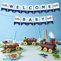 Welcome baby - Baby shower Party Decoration | New Birth Baby Shower Bunting Banner Decoration | Happy birthday banner | Blue boy baby shower | High chair banner | - BOSTON CREATIVE COMPANY