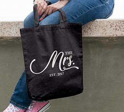 Mrs Tote Bag, Bridal Shower Gift (Black)-Best Selling Gifts for Women-Gifts under 20 - BOSTON CREATIVE COMPANY