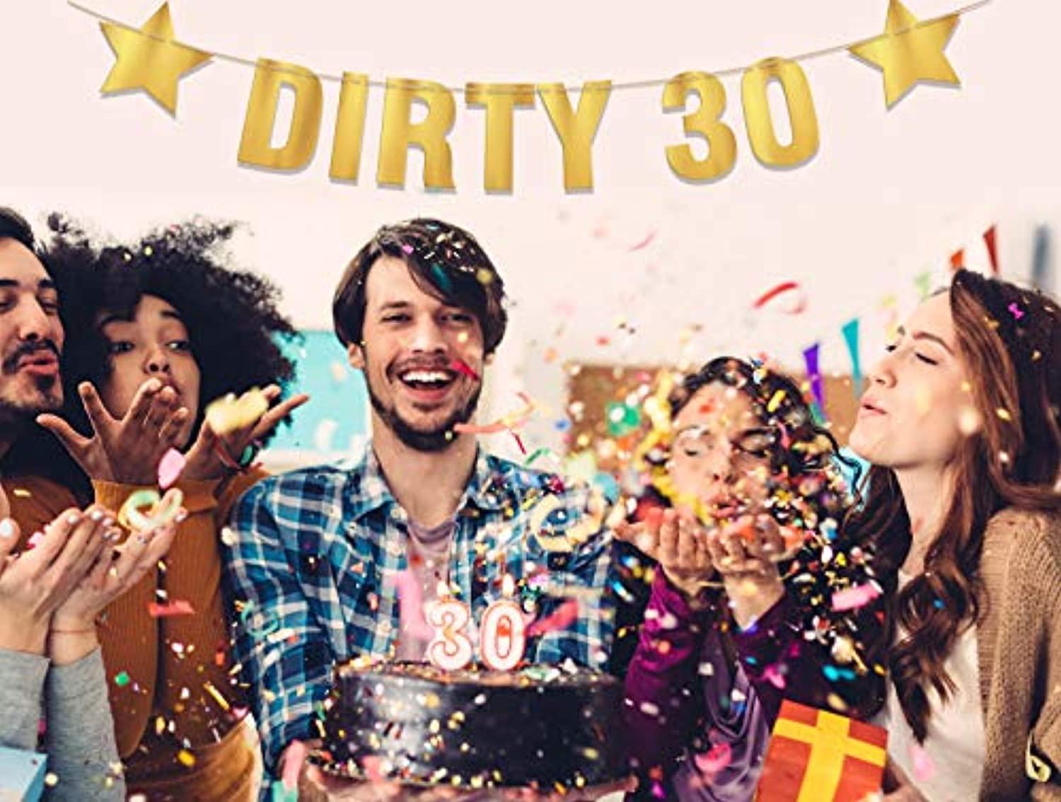 Funny Birthday Banner - Dirty 30, Gold Theme Party Supplies