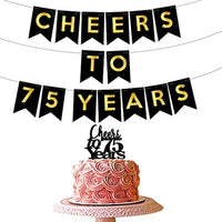 75th birthday party decorations kit - Cheers to 75 years banner | 75 years old party supplies 75th anniversary decorations | Cheers to 75 years gold bunting banner men women| 75 years loved sign - BOSTON CREATIVE COMPANY