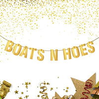 Boats N Hoes Banner Sign Garland Gold Glitter For Bachelorette Nautical Theme Engagement Bridal Shower Birthday Decor Men Or Women-bachelorette Brunch Decor Bride To Be Party Decoration - BOSTON CREATIVE COMPANY