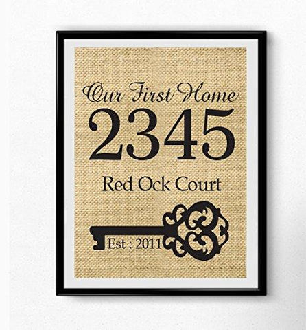 Our First Home Burlap Print Personalized Address Sign New Home