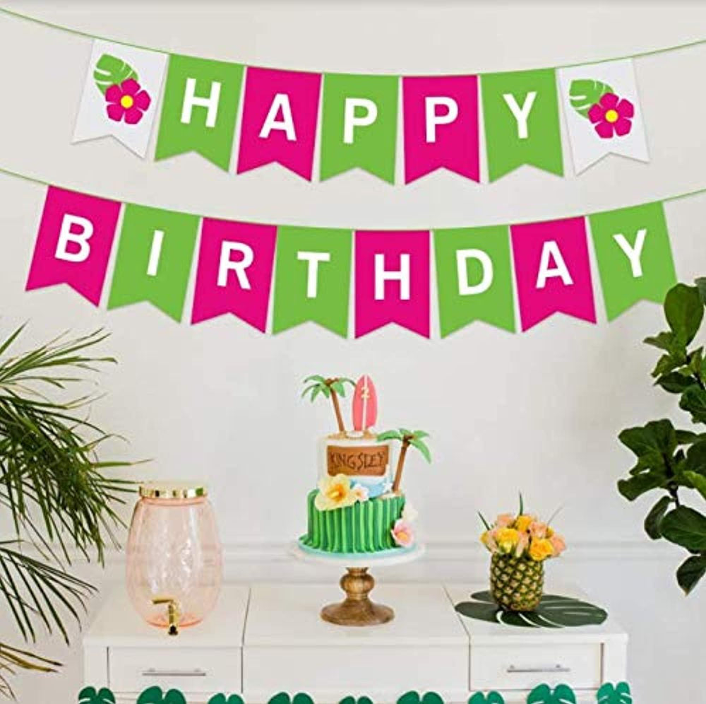 Ideas from Boston-Luau Happy Birthday Party Banner, Hawaiian birthday banner Party Supplies, Beach birthday decorations Luau Party Banner, Girl baby shower. - BOSTON CREATIVE COMPANY