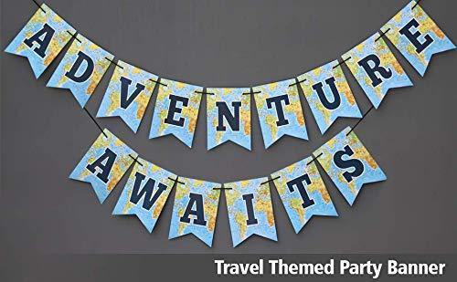 Adventure Awaits Travel Themed Party  World Awaits  Bon Voyage Card-stock Banner - BOSTON CREATIVE COMPANY