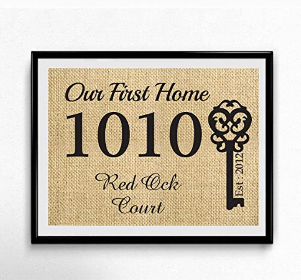 Our First Home Burlap Print Personalized Address Sign New Home