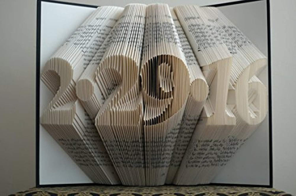 Folded Book Art - Love Pattern - Paper Anniversary Gift for Him or Her - Stunning Word Pattern - Date - Unique Birthday Gift - Wedding Decoration - 6 Numbers -Save the Date - BOSTON CREATIVE COMPANY