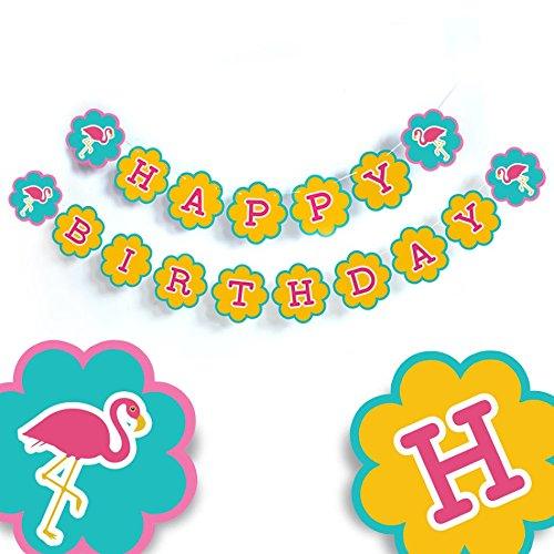 Flamingo Happy Birthday Banner Party Decorations Baby Shower Party Birthday Banner décor Tropical Pink Bird - BOSTON CREATIVE COMPANY