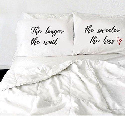 Decorative Pillow Covers - Bedroom Decor - The longer the wait, the sweeter the kiss Pillow - White Pillow Cover - Set of 2 - BOSTON CREATIVE COMPANY