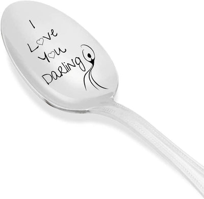 I Love You Darling With dancing Girl - Cute Gift - Engraved Spoon - Silverware Spoon Anniversary Gift - Wedding Gift - Girlfriend - Wife Gift - BOSTON CREATIVE COMPANY