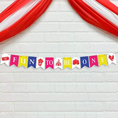 Fun To Be One Banner High Chair Kit Boy Or Girl First Birthday Party Supplies -Multi Color Pennant Banner Circus Banner Decoration For 1st Birthday-carnival Theme fun decor Letter Banner street signs - BOSTON CREATIVE COMPANY