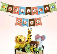 Welcome Baby Banner Jungle Safari Themed Backdrop Boy Girl Kids Wild One Happy 1st First Birthday Party Banner Newborn Baby Shower Neutral Party Supplies Animal decorating kit -Gender reveal party decoration kit - BOSTON CREATIVE COMPANY