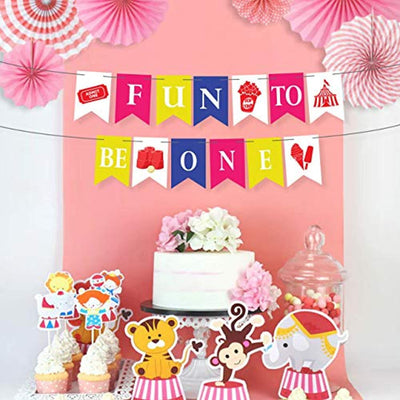 Fun To Be One Banner High Chair Kit Boy Or Girl First Birthday Party Supplies -Multi Color Pennant Banner Circus Banner Decoration For 1st Birthday-carnival Theme fun decor Letter Banner street signs - BOSTON CREATIVE COMPANY