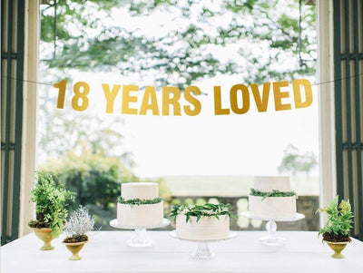 18 Years Loved Gold Banner 18th birthday decorations banner - BOSTON CREATIVE COMPANY