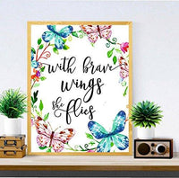 nursery decor - With Brave Wings She Flies - butterfly wall quotes - Tropical Print - Quote Print - Watercolor Nursery Art - Holiday Supplies - Colorful Wall Art-Kids Room Decor-Butterfly Print - BOSTON CREATIVE COMPANY