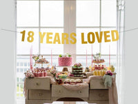 18 Years Loved Gold Banner 18th birthday decorations banner - BOSTON CREATIVE COMPANY