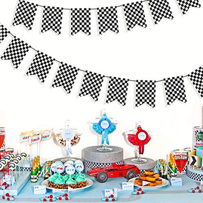 Checkered Black and White Banner Race Flag Banner Checkered Flag Banner Racing Flags Racing Birthday Party Supplies Finish Line Banner Race Car Party Decorations F1 Race Flag Welcome Race Fans Banner - 8* 5.5 Inches - BOSTON CREATIVE COMPANY