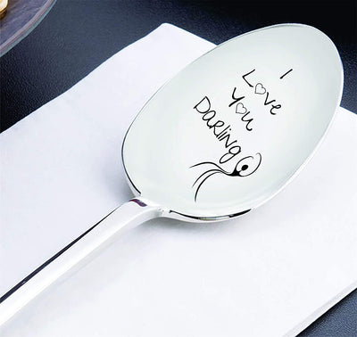 I Love You Darling With dancing Girl - Cute Gift - Engraved Spoon - Silverware Spoon Anniversary Gift - Wedding Gift - Girlfriend - Wife - BOSTON CREATIVE COMPANY