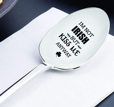 Im Not Irish, but KISS ME anyway - St. Patricks Day Gift - funny engraved spoon - Girlfriend Gift - Boyfriend Gift - Saint Patricks Day - keepsake gift - best friend spoon gift - lucky spoon - BOSTON CREATIVE COMPANY