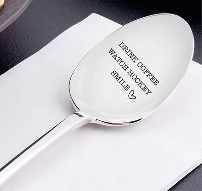 Drink Coffee Watch Hockey Engraved Stainless Steel Spoon  Gifts For  Best Friend Valentine On Birthday special occasion - BOSTON CREATIVE COMPANY