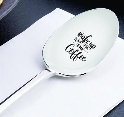 Hostess gifts - Wake up and Smell the Coffee - Coffee spoon - Coffee lover gifts - Daddy gifts - Engraved spoons - Good morning - Friendship gifts - 7 Inches - BOSTON CREATIVE COMPANY